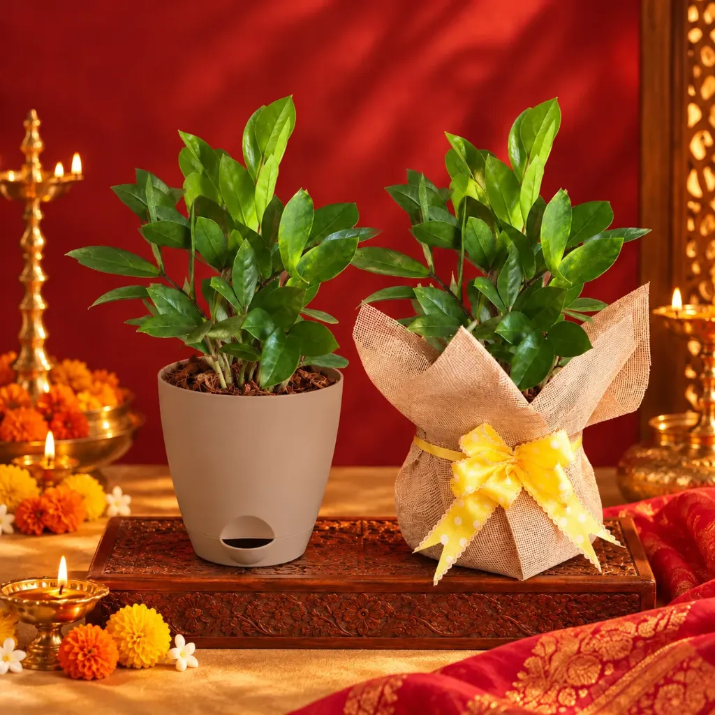 Gift Plant (Zamia green with pot aqua 14 brown)