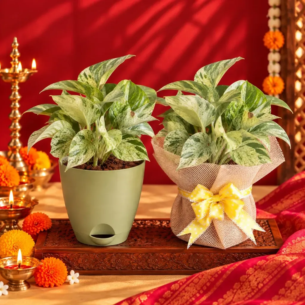 Gift Plant (Marble queen with pot aqua 12 olive )